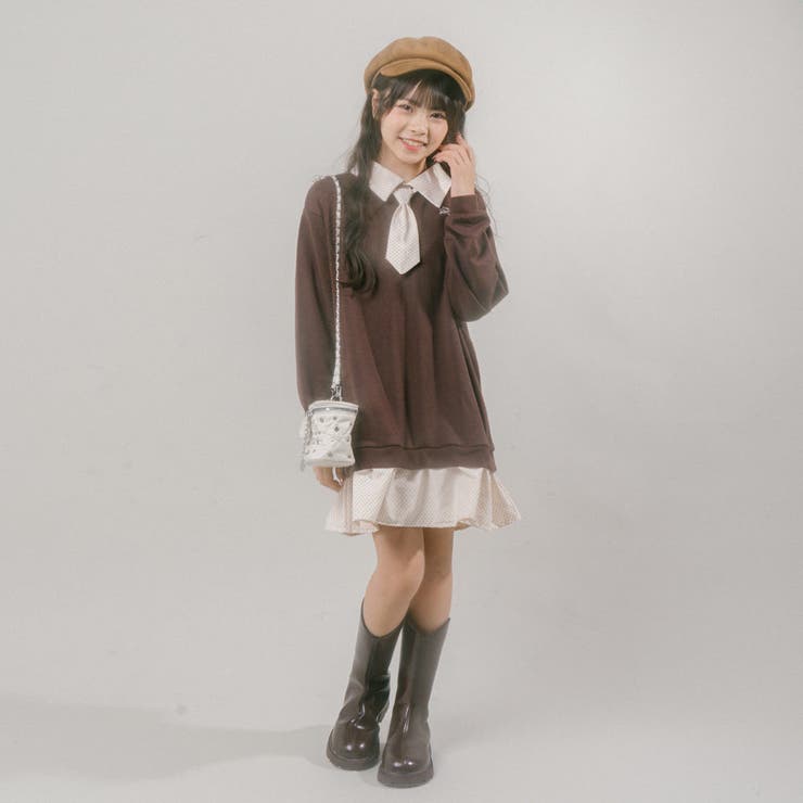 【CHIPIE シピ】(取り外し可能タイ付)ワンポイントロゴ刺繍ドッキングワンピ… | URBAN CHERRY | 詳細画像13 