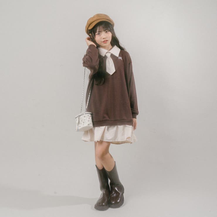 【CHIPIE シピ】(取り外し可能タイ付)ワンポイントロゴ刺繍ドッキングワンピ… | URBAN CHERRY | 詳細画像14 