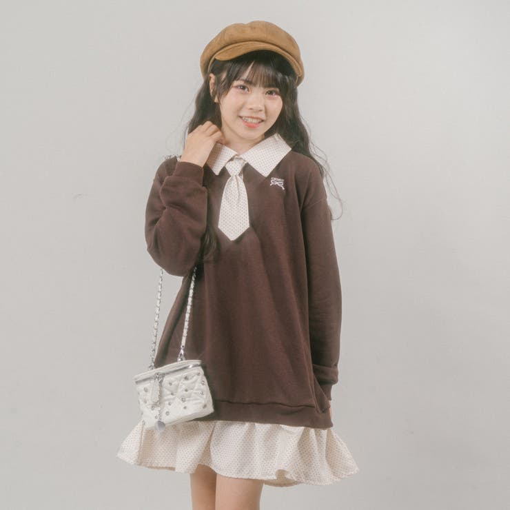【CHIPIE シピ】(取り外し可能タイ付)ワンポイントロゴ刺繍ドッキングワンピ… | URBAN CHERRY | 詳細画像15 
