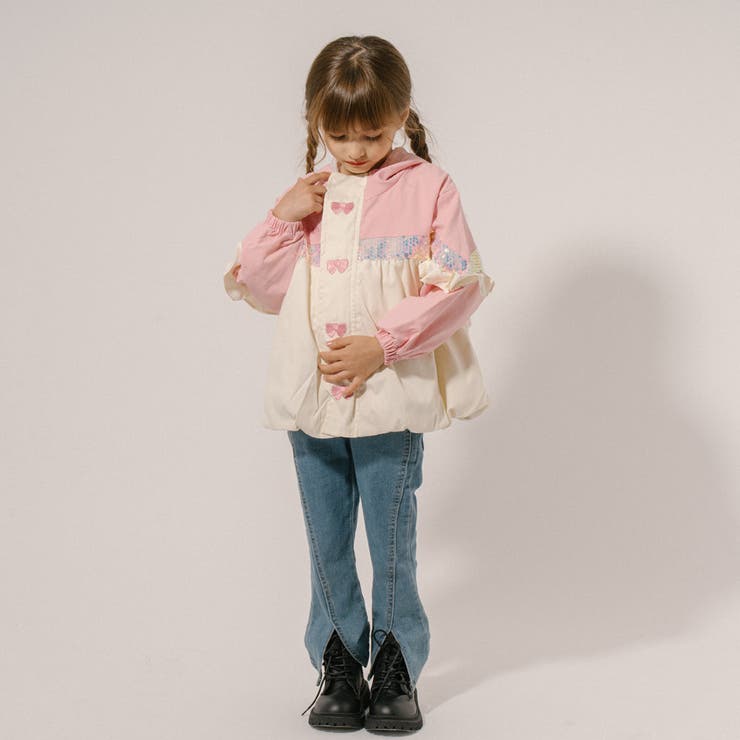 DRESS CAMP ブルゾン クロコ 切り替え 刺繍 スパンコール 金ボタン HOOK新作 アメカジ袖配色切り替えドッキングブルゾン 刺繍入り[品番