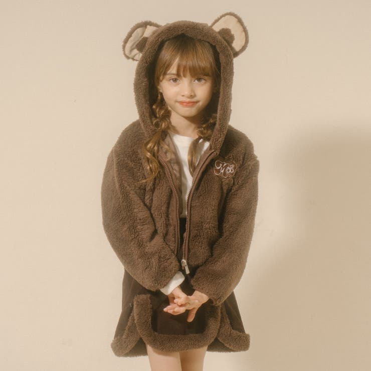 Mielボアシリーズ】ハート刺繍くま耳フード付きジップジャケット