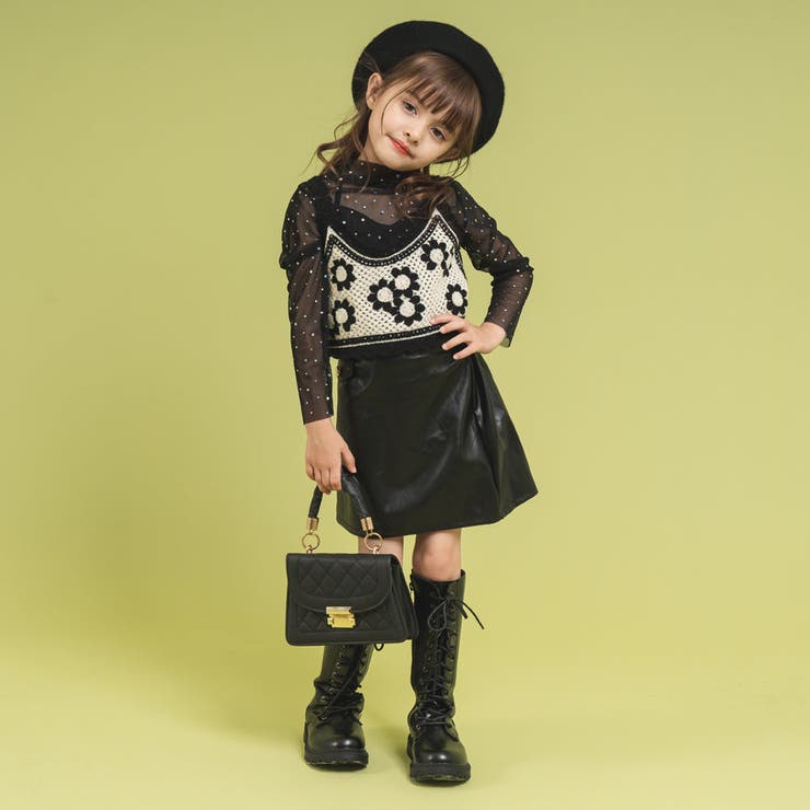 仮専用モデル掲載【ANNEBRA darkgreen 5点セット Wストラップ】 展開サイズUP】フェイクレザー台形スカート[品番：VINK0002096