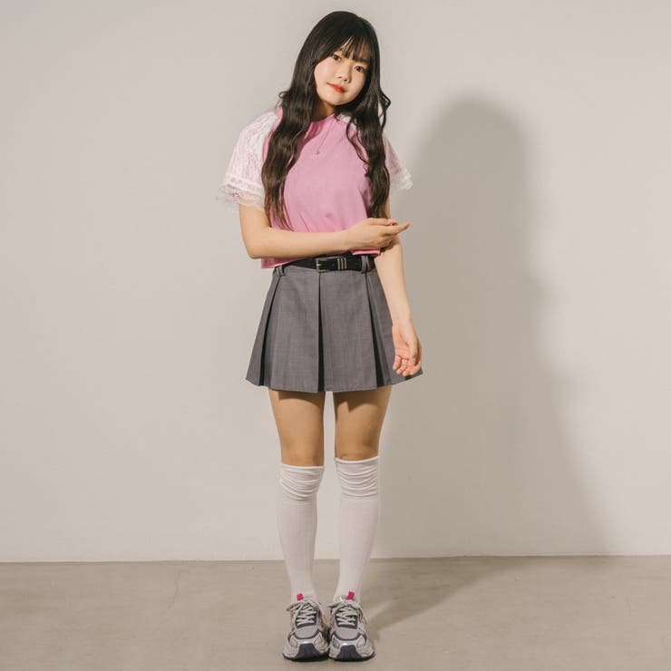 ベルト付属】インナーパンツ付きプリーツスカート[品番