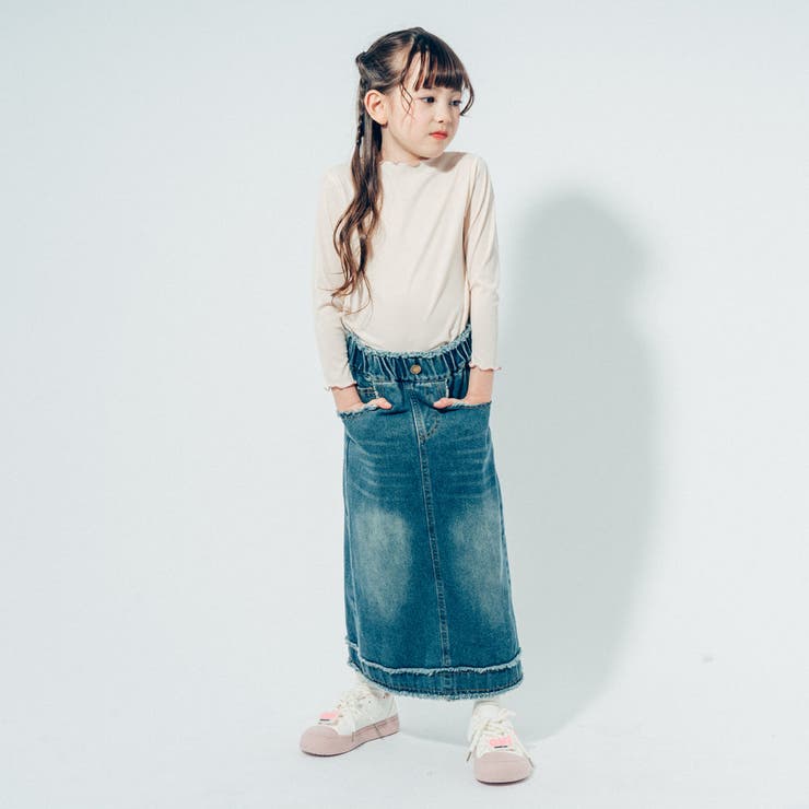 ヴィンテージライクウォッシュデニムロングスカート[品番