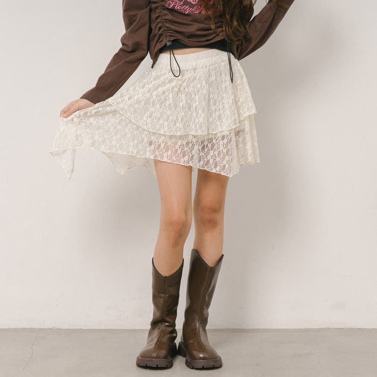 インパン裏地付きで安心!くしゅっと揺れるアシメヘムレースミニスカート | URBAN CHERRY | 詳細画像4 