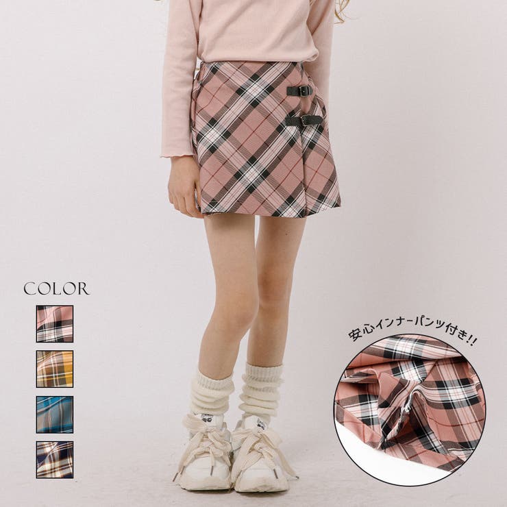 【インナーパンツ付き】ダブルベルトチェックラップスカート | URBAN CHERRY | 詳細画像1 