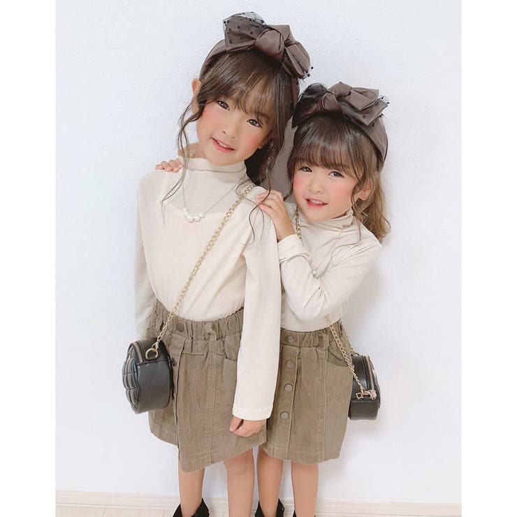 タートルストレッチトップス+コーデュロイスカートセット[品番