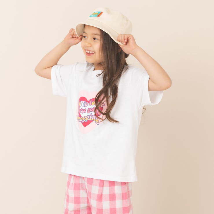 ハートロゴデザインTシャツ＋ギンガムチェックパンツセット[品番