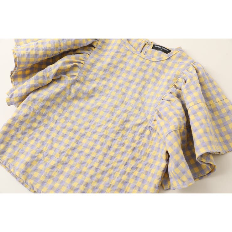 ギンガムチェックフリルブラウス＋フリルスカートセット[品番  