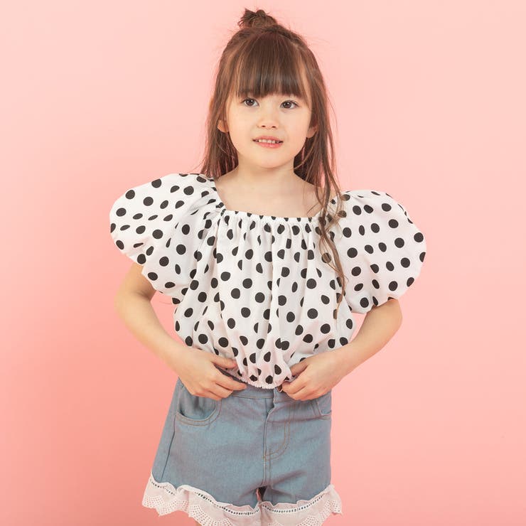 パフスリーブクロップドドットトップス＋裾レースデニムパンツ[品番：VINK0001534]｜URBAN  CHERRY（アーバンチェリー）のキッズファッション通販｜SHOPLIST（ショップリスト）