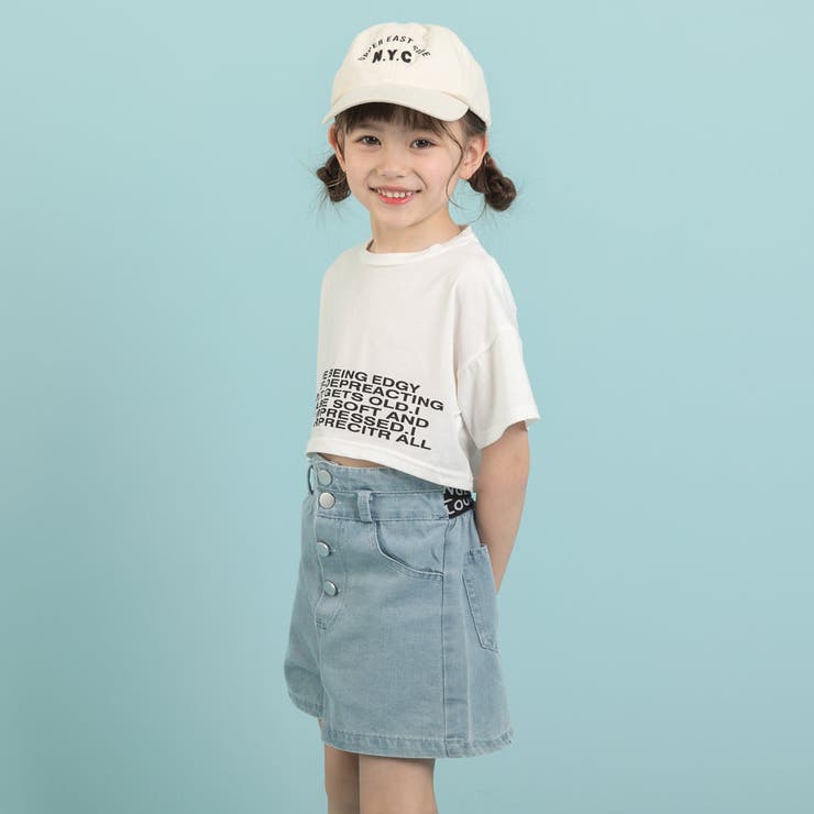 バッグオープンデザインクロップドTシャツ＋デニムショートパンツ[品番