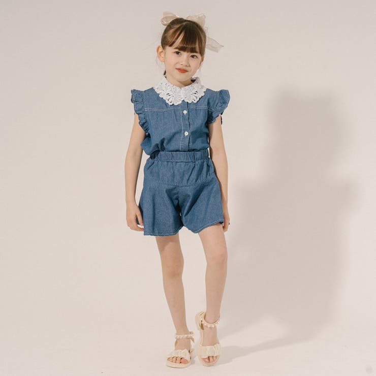 フリルカラーデザイントップス＋フレアショートパンツ[品番