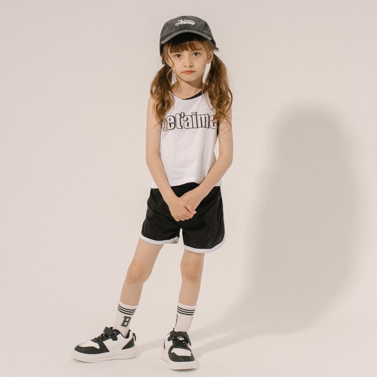 バイカラーロゴプリントタンクトップ＋サイドラインショート