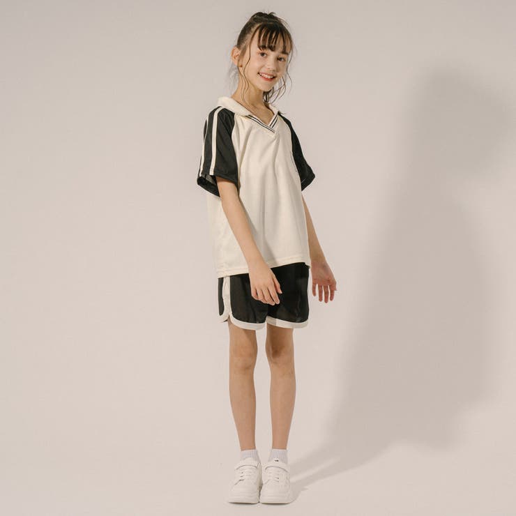VネックサイドラインTシャツ＋サイドラインショートパンツ[品番