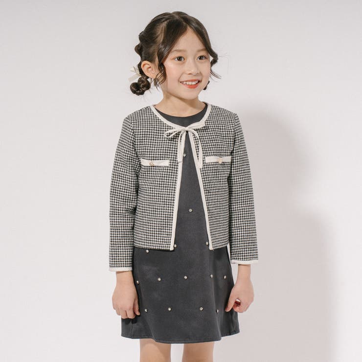 アンサンブル2点セット】配色ツイードジャケット＋ビジューデザイン