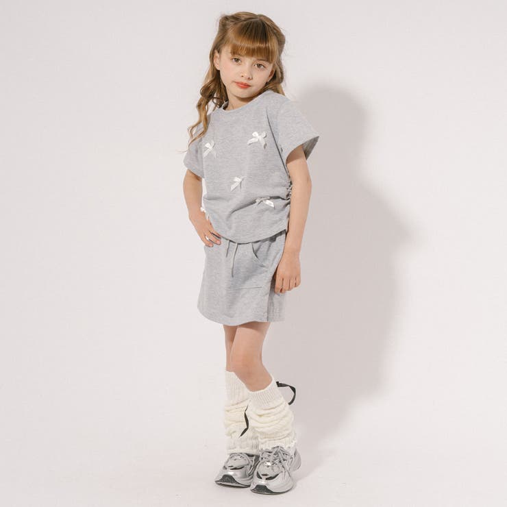 2点セット】リボンTシャツ＋ポケット台形スカート[品番