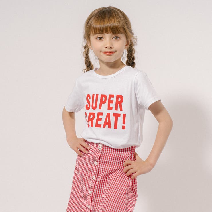 2点セット】フロントロゴプリントTシャツ＋ギンガムチェックスカート