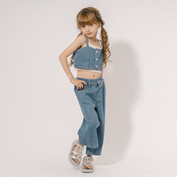 2点セット】デニムキャミビスチェ＋ストレートパンツ[品番