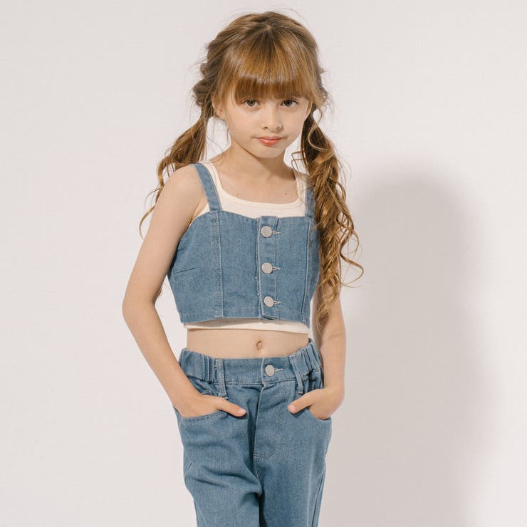 2点セット】デニムキャミビスチェ＋ストレートパンツ[品番