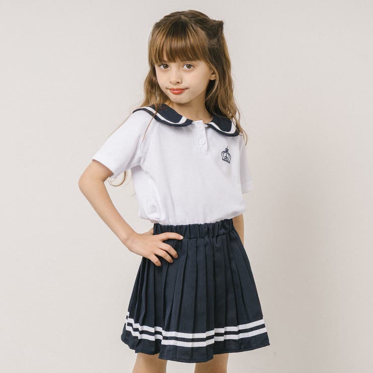 2点セット】ワンポイントセーラーカラートップス＋ラインプリーツ