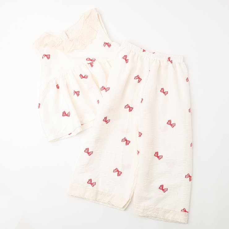 【2点セット】フリルカラーデザインリボンペプラムトップス＋ストレートパンツ | URBAN CHERRY | 詳細画像2 