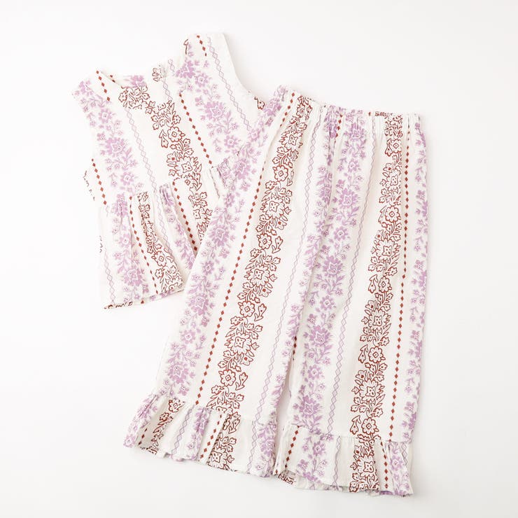 【2点セット】フラワープリントペプラムブラウス＋ストレートフリルパンツ | URBAN CHERRY | 詳細画像2 