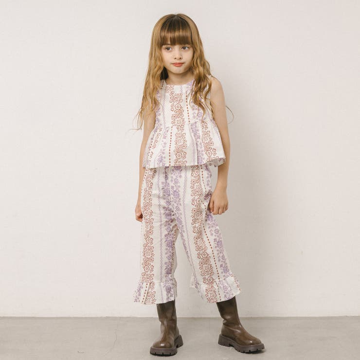 【2点セット】フラワープリントペプラムブラウス＋ストレートフリルパンツ | URBAN CHERRY | 詳細画像3 