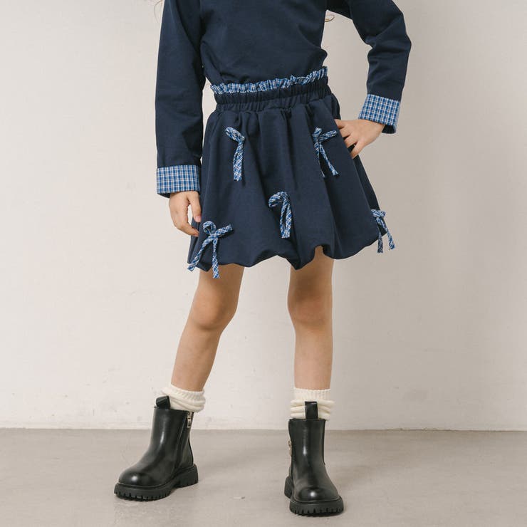 【2点セット】チェックシャツドッキングトレーナー＋リボンデザインスカート | URBAN CHERRY | 詳細画像15 