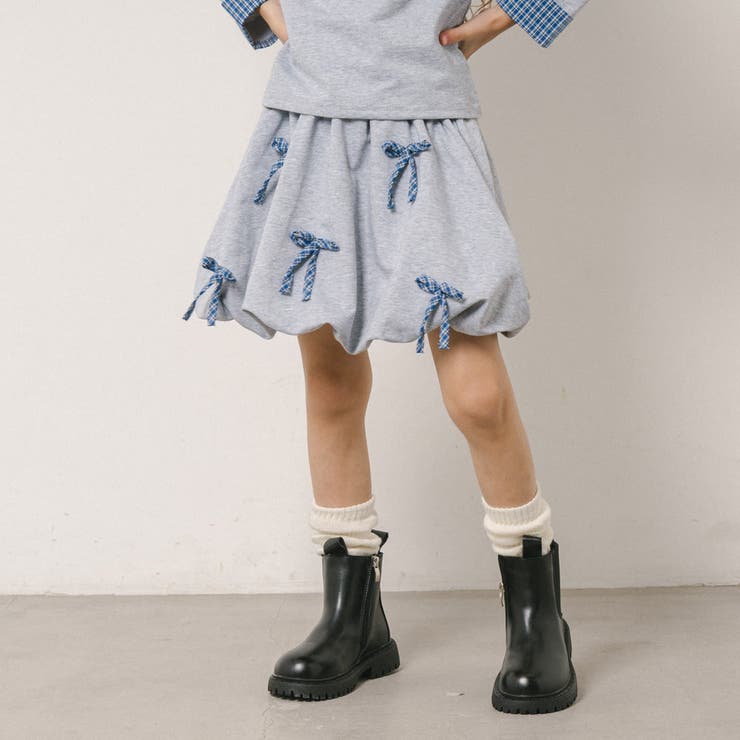 【2点セット】チェックシャツドッキングトレーナー＋リボンデザインスカート | URBAN CHERRY | 詳細画像16 