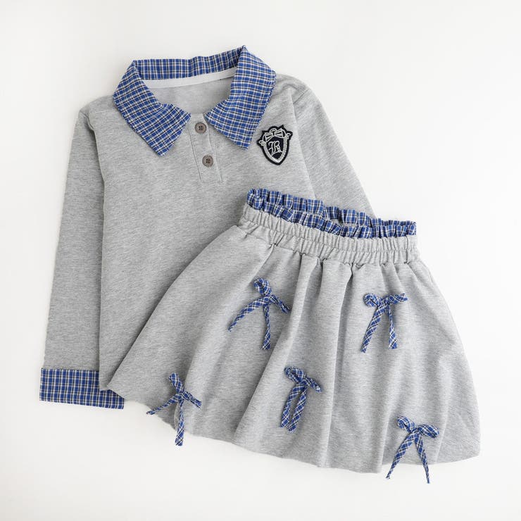 【2点セット】チェックシャツドッキングトレーナー＋リボンデザインスカート | URBAN CHERRY | 詳細画像2 