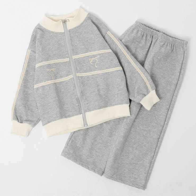 【2点セット】バイカラーフロントリボンデザインジップトップス＋ストレートパンツ | URBAN CHERRY | 詳細画像2 