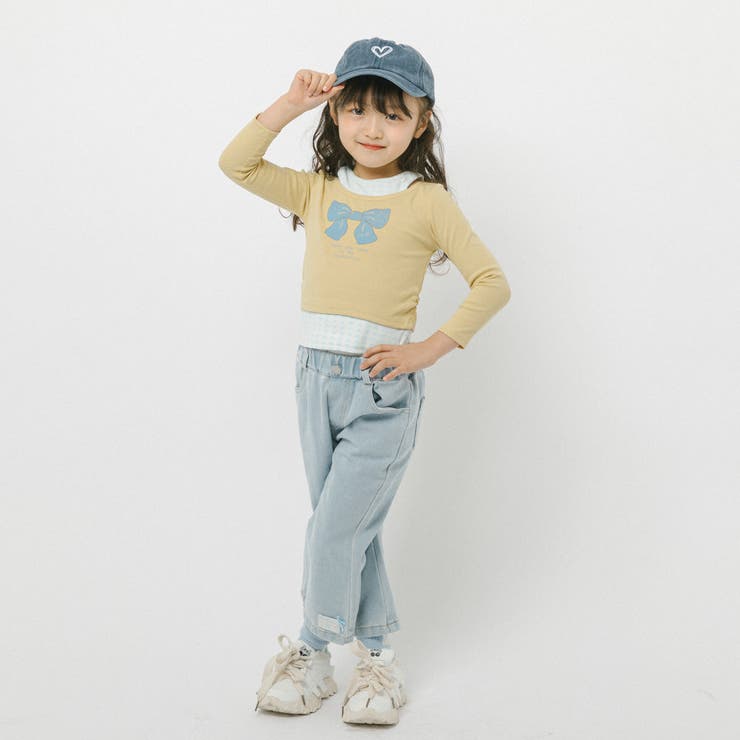 【2点セット】オープンショルダーレイヤードライクプリントトップス＋デニムパンツ | URBAN CHERRY | 詳細画像14 