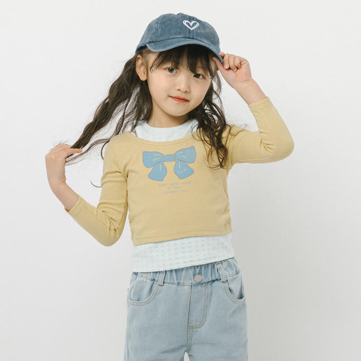 【2点セット】オープンショルダーレイヤードライクプリントトップス＋デニムパンツ | URBAN CHERRY | 詳細画像8 