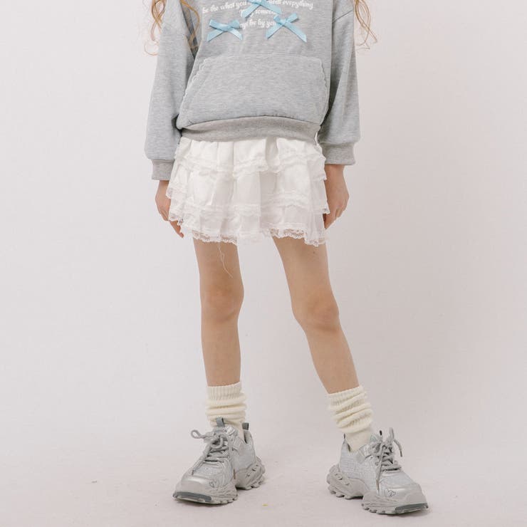 【2点セット】リボンデザインフロントロゴフーディ＋ティアードスカート | URBAN CHERRY | 詳細画像11 