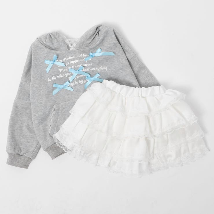 【2点セット】リボンデザインフロントロゴフーディ＋ティアードスカート | URBAN CHERRY | 詳細画像2 