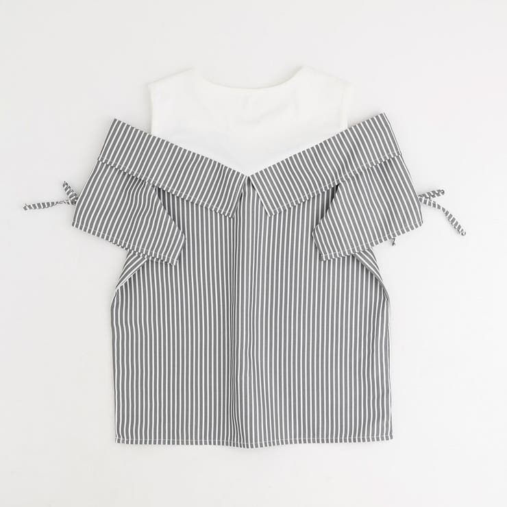 【2点セット】オープンショルダードッキングストライプブラウス＋フロントボタンショ… | URBAN CHERRY | 詳細画像14 