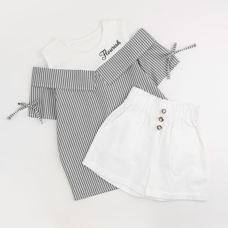 【2点セット】オープンショルダードッキングストライプブラウス＋フロントボタンショ… | URBAN CHERRY | 詳細画像4 