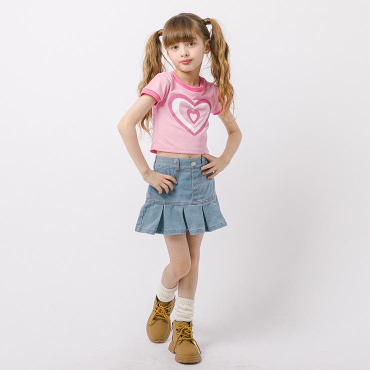 【2点セット】パイピングデザインハートプリントTシャツ＋プリーツスカート | URBAN CHERRY | 詳細画像19 
