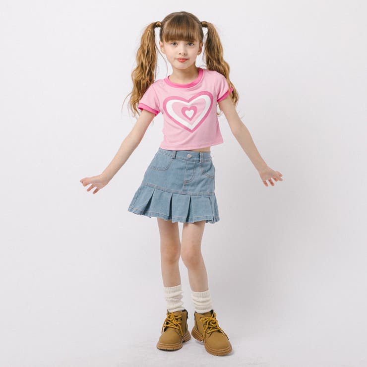 【2点セット】パイピングデザインハートプリントTシャツ＋プリーツスカート | URBAN CHERRY | 詳細画像21 