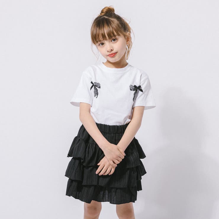 【2点セット】バックリボンレースデザインTシャツ＋ティアードスカート | URBAN CHERRY | 詳細画像12 