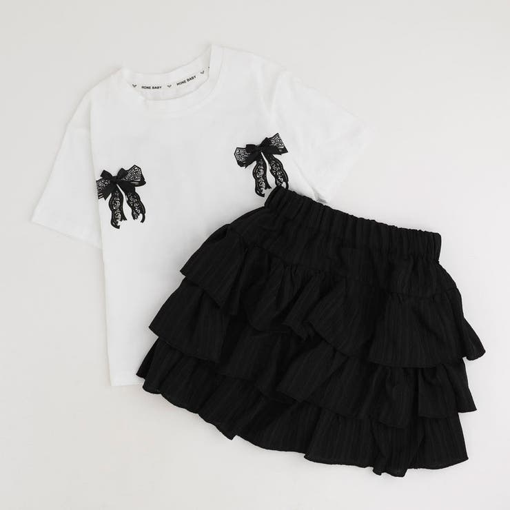 【2点セット】バックリボンレースデザインTシャツ＋ティアードスカート | URBAN CHERRY | 詳細画像2 
