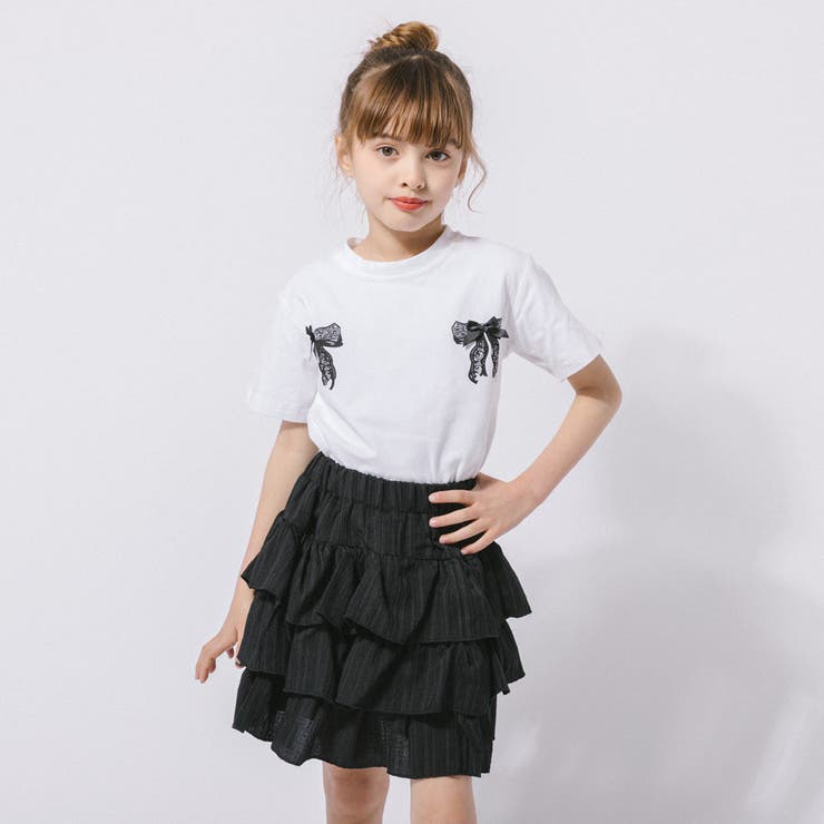 【2点セット】バックリボンレースデザインTシャツ＋ティアードスカート | URBAN CHERRY | 詳細画像3 