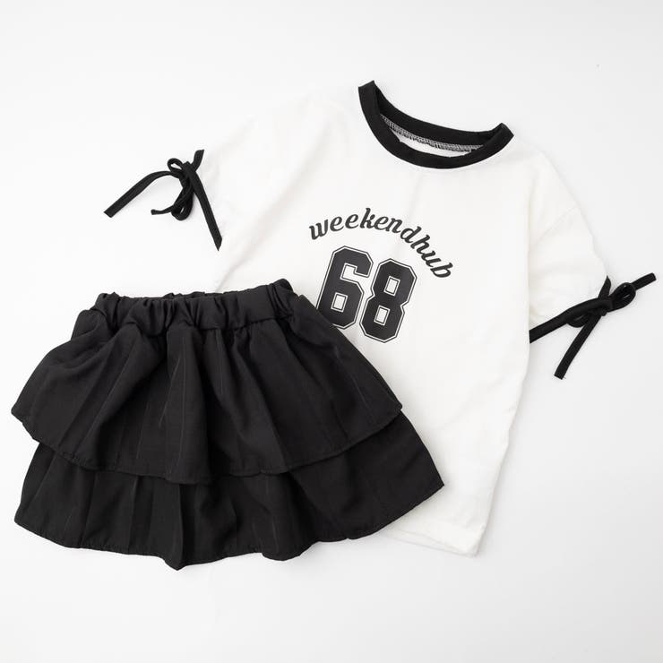 【2点セット】サイドラインロゴプリントトップス＋ティアードスカート | URBAN CHERRY | 詳細画像4 