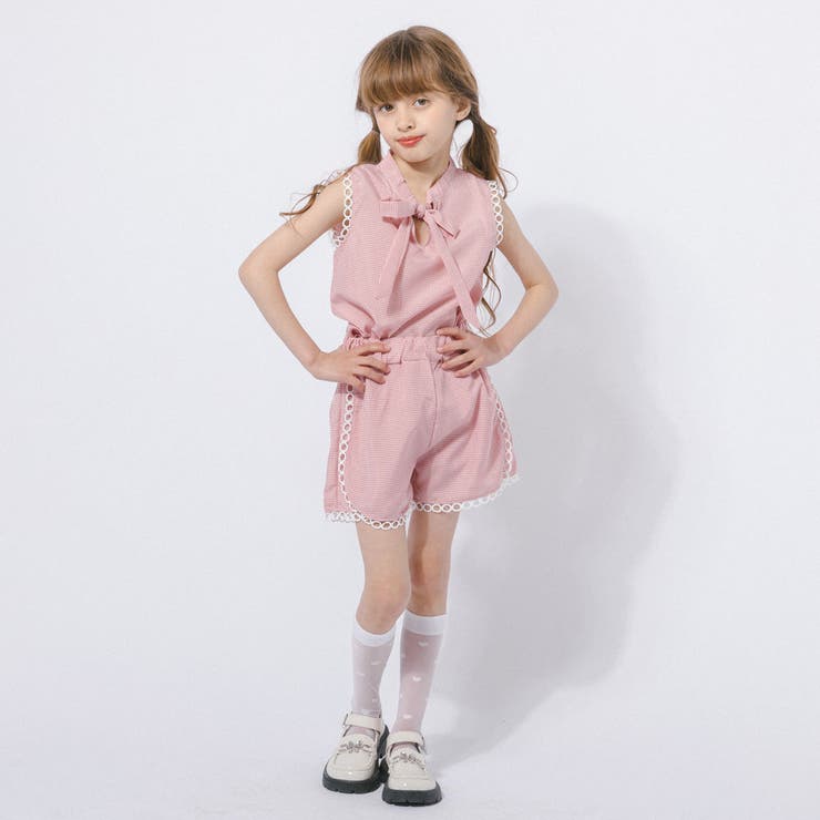 【2点セット】ギンガムチェックボウタイノースリーブブラウス＋ショートパンツ | URBAN CHERRY | 詳細画像26 