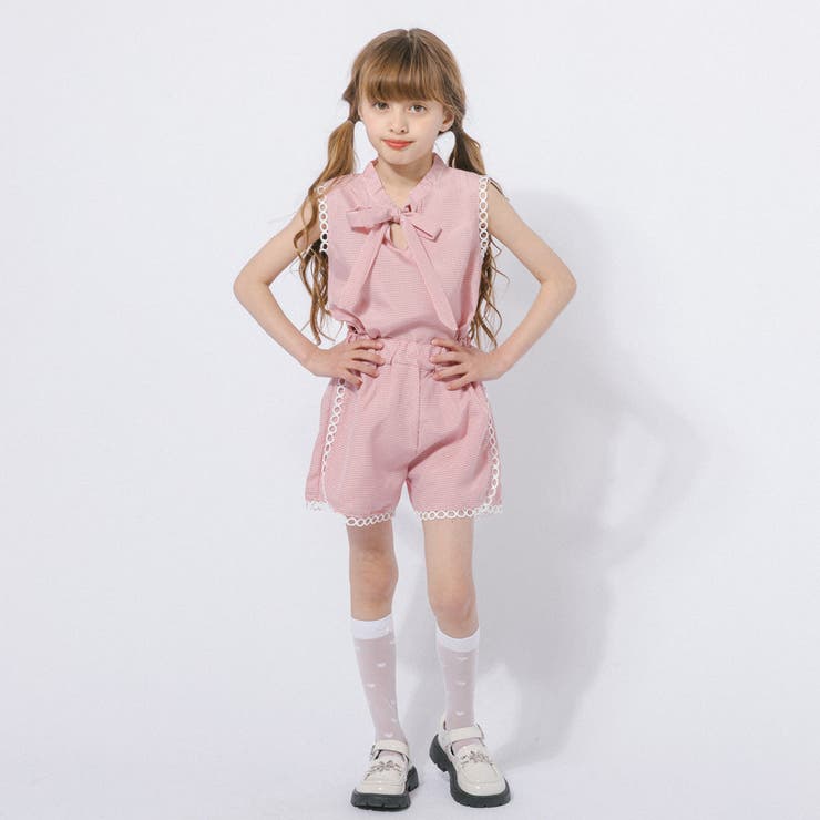 【2点セット】ギンガムチェックボウタイノースリーブブラウス＋ショートパンツ | URBAN CHERRY | 詳細画像27 