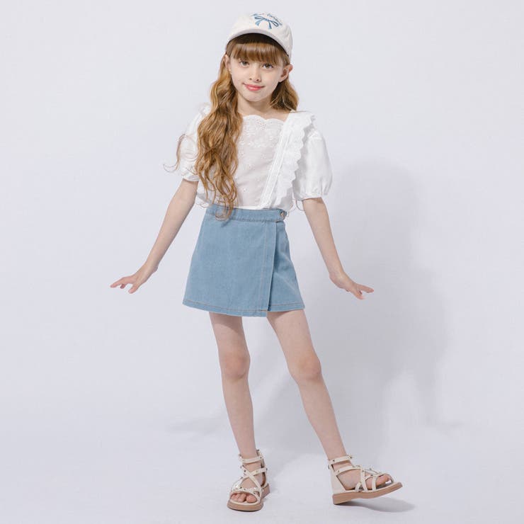 【2点セット】カットワークレーススクエアネックブラウス＋デニムキュロットスカート | URBAN CHERRY | 詳細画像3 