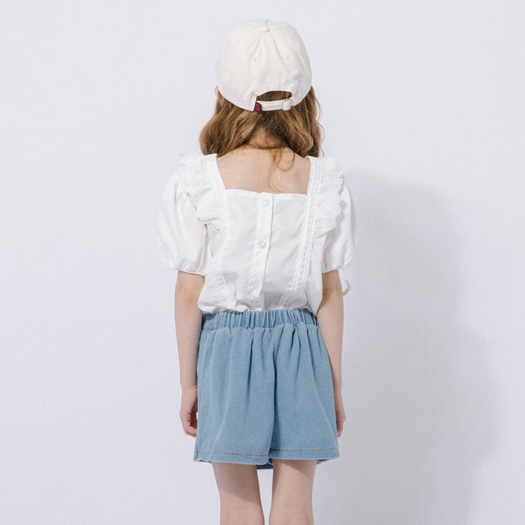 【2点セット】カットワークレーススクエアネックブラウス＋デニムキュロットスカート | URBAN CHERRY | 詳細画像7 