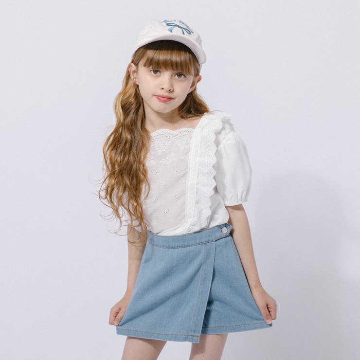 【2点セット】カットワークレーススクエアネックブラウス＋デニムキュロットスカート | URBAN CHERRY | 詳細画像8 