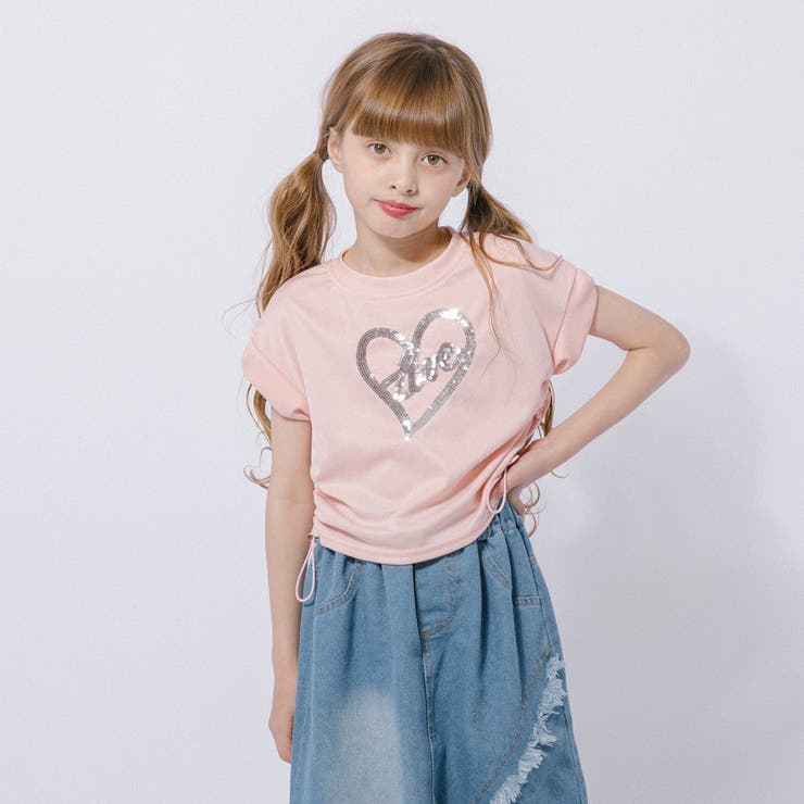 【2点セット】サイドギャザーハートTシャツ＋アシンメトリーダメージデニムスカート | URBAN CHERRY | 詳細画像12 