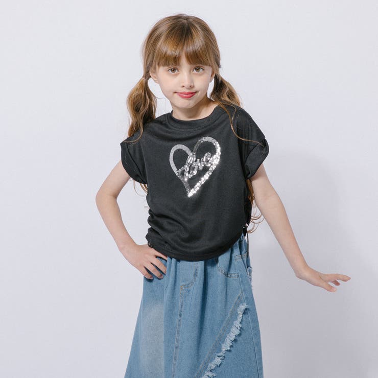【2点セット】サイドギャザーハートTシャツ＋アシンメトリーダメージデニムスカート | URBAN CHERRY | 詳細画像13 